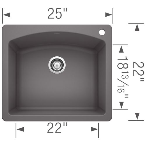 Main product image of Diamond SILGRANIT 25" Single Bowl Dual Mount Kitchen Sink - Cinder, 441463