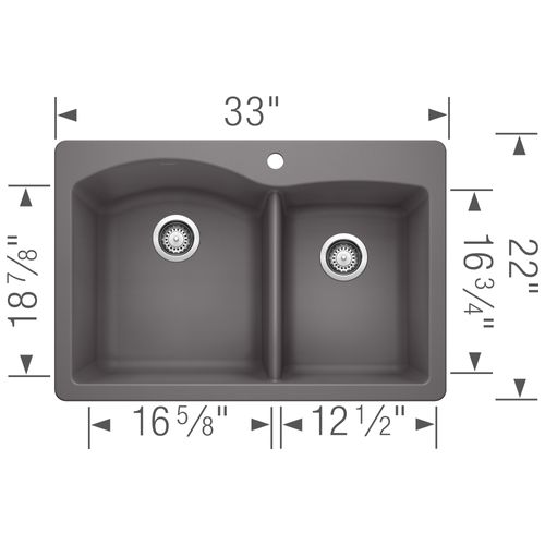 Main product image of Diamond SILGRANIT 33" 60/40 Double Bowl Dual Mount Kitchen Sink - Cinder, 441465