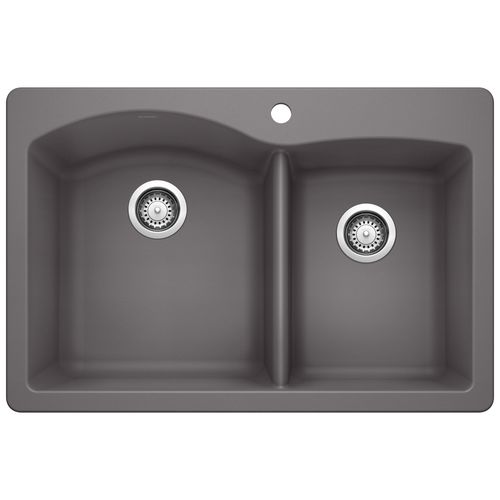 Main product image of Diamond SILGRANIT 33" 60/40 Double Bowl Dual Mount Kitchen Sink - Cinder, 441465