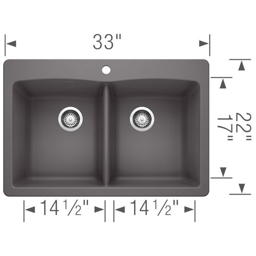 Main product image of Diamond SILGRANIT 33" 50/50 Double Bowl Dual Mount Kitchen Sink - Cinder, 441466