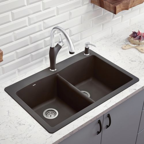 Main product image of Diamond SILGRANIT 33" 50/50 Double Bowl Dual Mount Kitchen Sink - Cinder, 441466