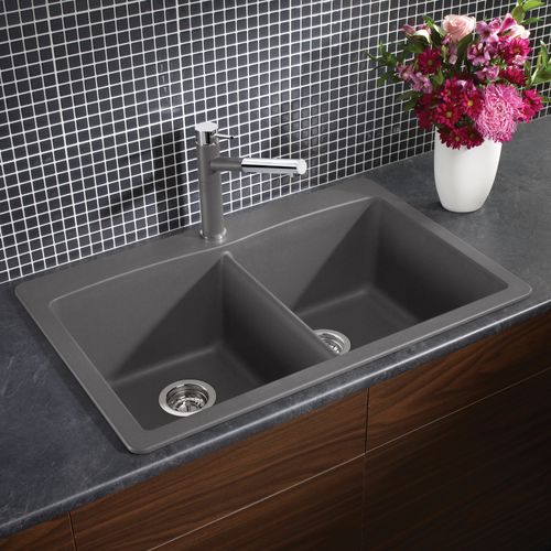 Main product image of Diamond SILGRANIT 33" 50/50 Double Bowl Dual Mount Kitchen Sink - Cinder, 441466