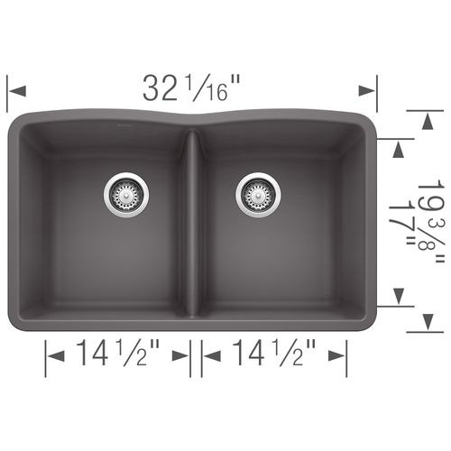 Main product image of Diamond SILGRANIT 32" 50/50 Double Bowl Undermount Kitchen Sink - Cinder, 441470