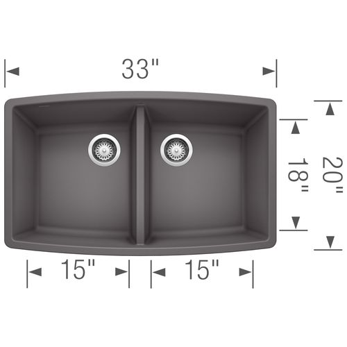 Main product image of Performa SILGRANIT 33" 50/50 Double Bowl Undermount Kitchen Sink - Cinder, 441473