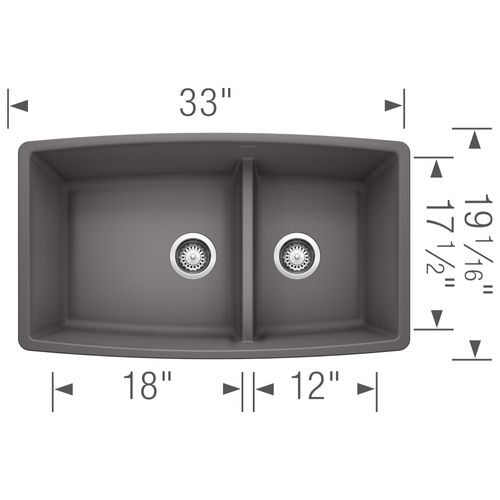 Main product image of Performa SILGRANIT 33" 60/40 Double Bowl Undermount Kitchen Sink with Low Divide - Cinder, 441474