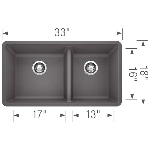 Main product image of Precis SILGRANIT 33" 60/40 Double Bowl Undermount Kitchen Sink - Cinder, 441479