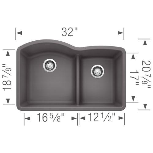 Main product image of Diamond SILGRANIT 32" 60/40 Double Bowl Undermount Kitchen Sink with Low Divide - Cinder, 441591