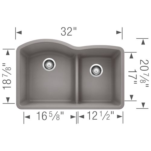 Main product image of Diamond SILGRANIT 32" 60/40 Double Bowl Undermount Kitchen Sink with Low Divide - Metallic Gray, 441592