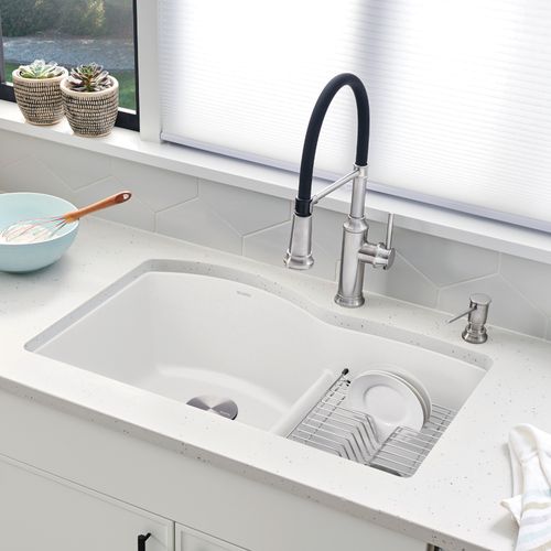 Main product image of Diamond SILGRANIT 32" 60/40 Double Bowl Undermount Kitchen Sink with Low Divide - White, 441593