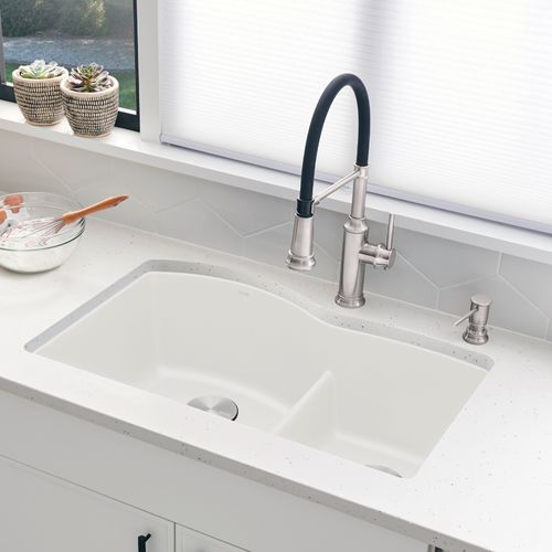 Main product image of Diamond SILGRANIT 32" 60/40 Double Bowl Undermount Kitchen Sink with Low Divide - White, 441593