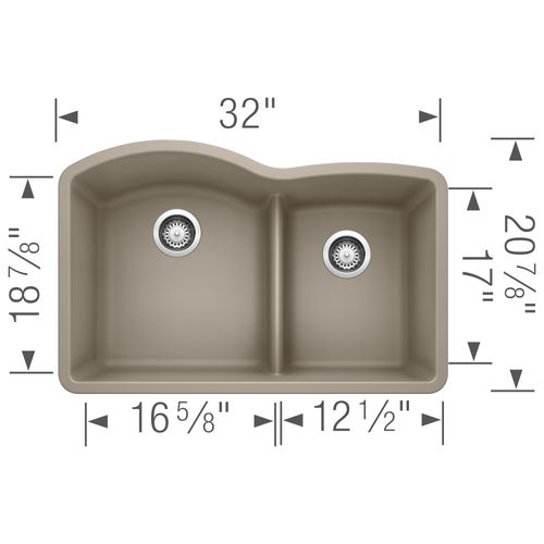Main product image of Diamond SILGRANIT 32" 60/40 Double Bowl Undermount Kitchen Sink with Low Divide - Truffle, 441596
