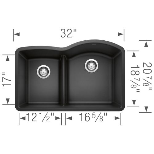 Main product image of Diamond SILGRANIT 32" 40/60 Reverse Double Bowl Undermount Kitchen Sink with Low Divide - Anthracite, 441598