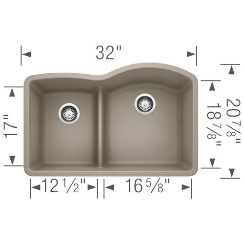 Main product image of Diamond SILGRANIT 32" 40/60 Reverse Double Bowl Undermount Kitchen Sink with Low Divide - Truffle, 441608