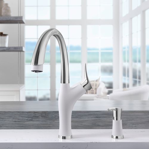 Main product image of Artona Pull-Down Dual-Spray Kitchen Faucet (PVD Steel White), 442036-BLANCO