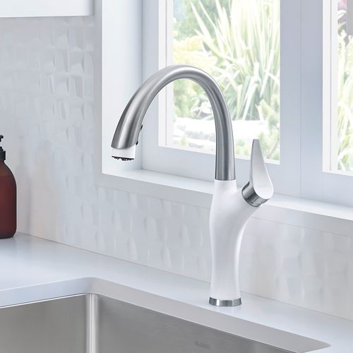 Main product image of Artona Pull-Down Dual-Spray Kitchen Faucet (PVD Steel White), 442036-BLANCO