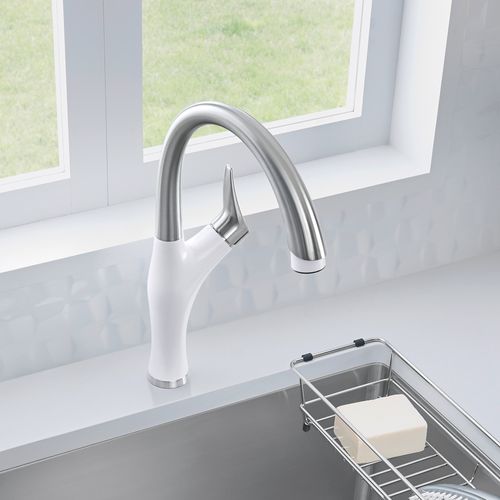 Main product image of Artona Pull-Down Dual-Spray Kitchen Faucet (PVD Steel White), 442036-BLANCO