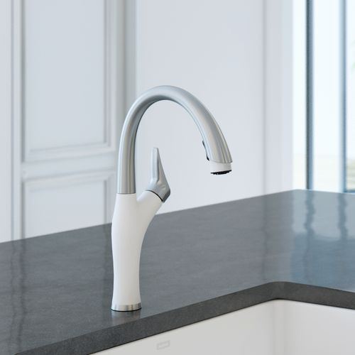 Main product image of Artona Pull-Down Dual-Spray Kitchen Faucet (PVD Steel White), 442036-BLANCO