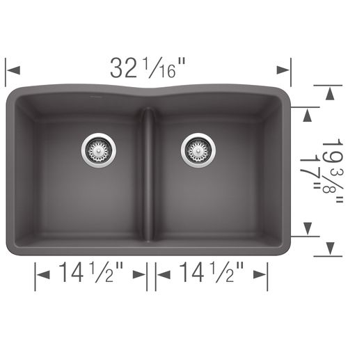 Main product image of Diamond SILGRANIT 32" 50/50 Double Bowl Undermount Kitchen Sink with Low Divide - Cinder, 442071