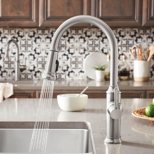 Main product image of Empressa High Arc Pull-Down Dual-Spray Kitchen Faucet - PVD Steel, 442500