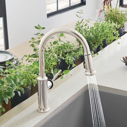 Main product image of Empressa High Arc Pull-Down Dual-Spray Kitchen Faucet (Polished Nickel)