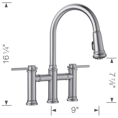 Main product image of Empressa Pull-Down Dual-Spray Bridge Faucet - PVD Steel, 442505