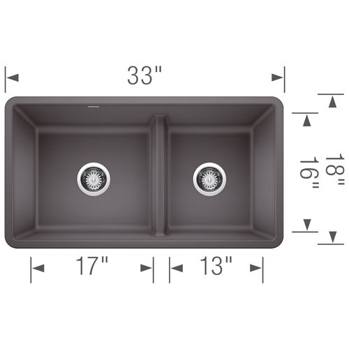 Main product image of Precis SILGRANIT 33" 60/40 Reversible Double Bowl Undermount Kitchen Sink with Low Divide - Cinder, 442521