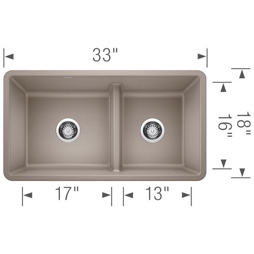 Main product image of Precis SILGRANIT 33" 60/40 Reversible Double Bowl Undermount Kitchen Sink with Low Divide - Truffle, 442522
