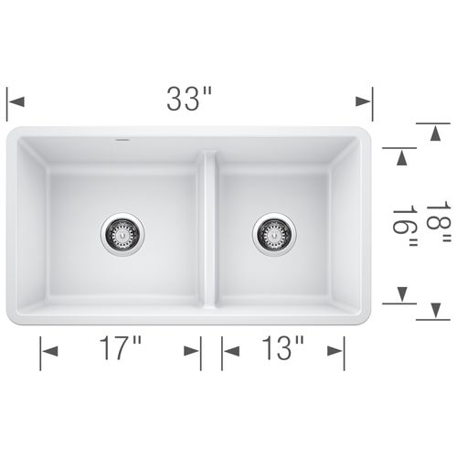 Main product image of Precis SILGRANIT 33" 60/40 Reversible Double Bowl Undermount Kitchen Sink with Low Divide - White, 442524