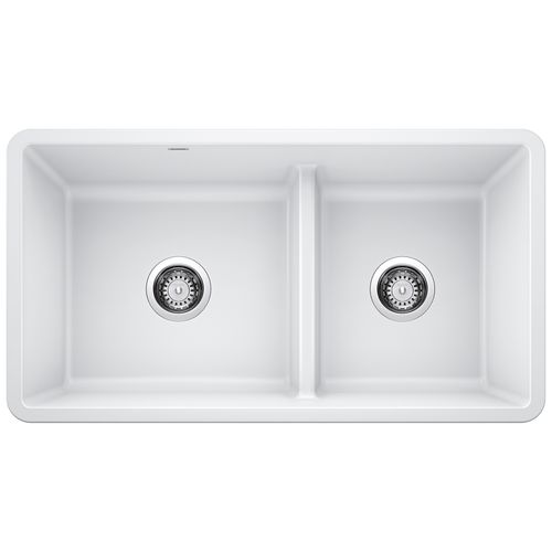 Main product image of Precis SILGRANIT 33" 60/40 Reversible Double Bowl Undermount Kitchen Sink with Low Divide - White, 442524