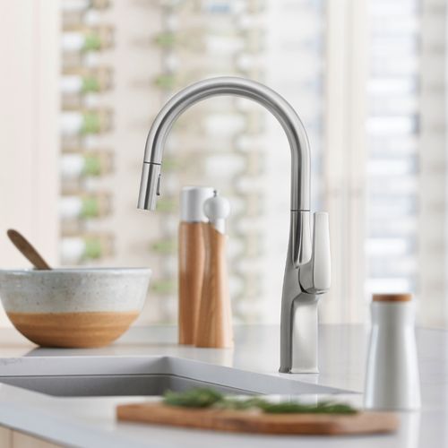 Main product image of Rivana High-Arc Pull-Down Dual-Spray Kitchen Faucet - PVD Steel, 442678