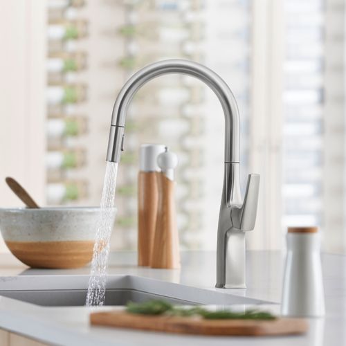 Main product image of Rivana High-Arc Pull-Down Dual-Spray Kitchen Faucet - PVD Steel, 442678