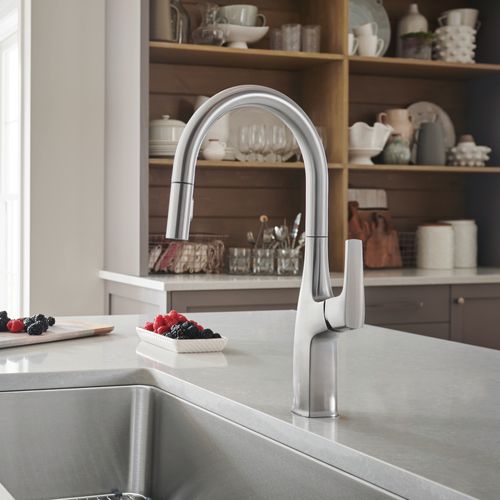 Main product image of Rivana High-Arc Pull-Down Dual-Spray Kitchen Faucet - PVD Steel, 442678