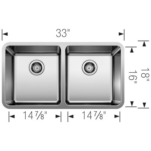 Main product image of Formera 33" 50/50 Double Bowl Undermount Stainless Steel Kitchen Sink, 442768