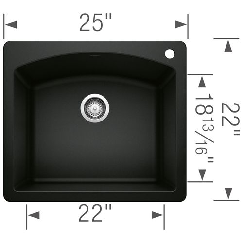 Main product image of Diamond SILGRANIT 25" Single Bowl Dual Mount Kitchen Sink - Coal Black, 442905