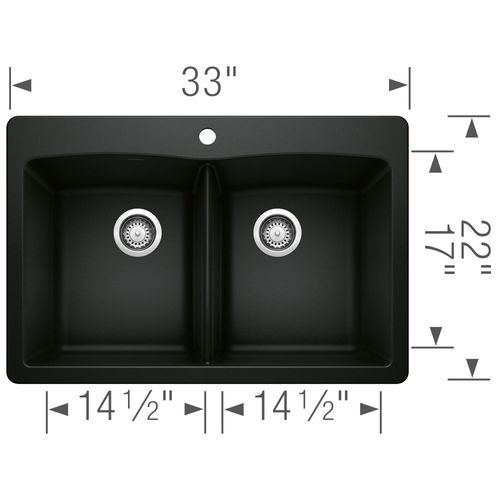 Main product image of Diamond SILGRANIT 33" 50/50 Double Bowl Dual Mount Kitchen Sink - Coal Black, 442912