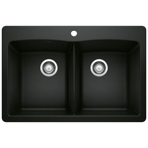 Main product image of Diamond SILGRANIT 33" 50/50 Double Bowl Dual Mount Kitchen Sink - Coal Black, 442912