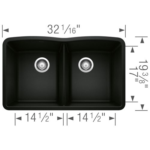 Main product image of Diamond SILGRANIT 32" 50/50 Double Bowl Undermount Kitchen Sink - Coal Black, 442913