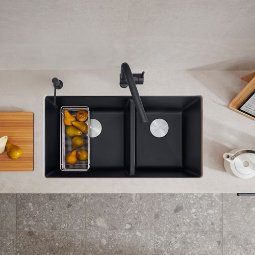 Main product image of Precis SILGRANIT 33" 60/40 Double Bowl Undermount Kitchen Sink - Coal Black, 442926
