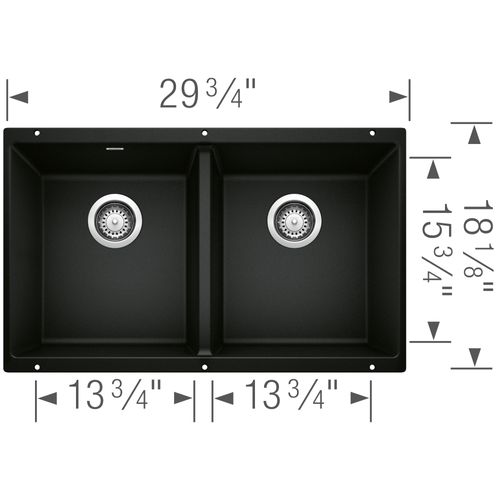 Main product image of Precis SILGRANIT 29" 50/50 Double Bowl Undermount Kitchen Sink - Coal Black, 442927