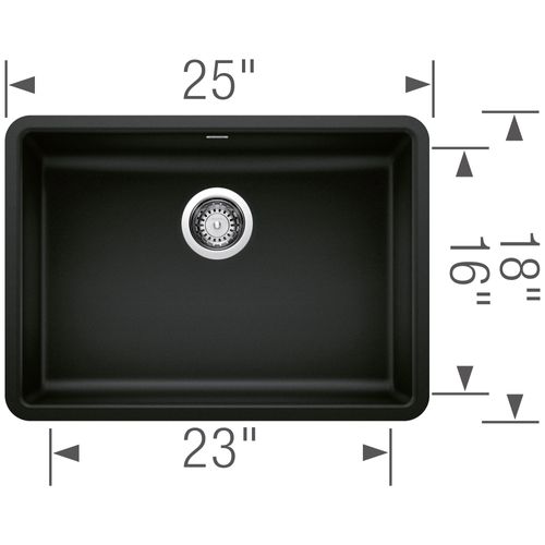 Main product image of Precis SILGRANIT 25" ADA Single Bowl Undermount Kitchen Sink - Coal Black, 442929