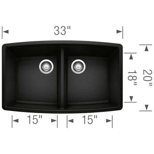Main product image of Performa SILGRANIT 33" 50/50 Double Bowl Undermount Kitchen Sink - Coal Black, 442937