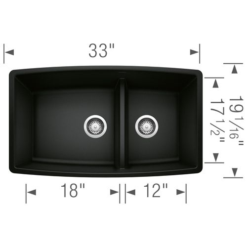 Main product image of Performa SILGRANIT 33" 60/40 Double Bowl Undermount Kitchen Sink with Low Divide - Coal Black, 442939