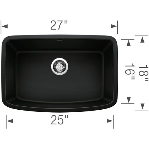 Main product image of Valea SILGRANIT 27" Single Bowl Undermount Kitchen Sink - Coal Black, 442941