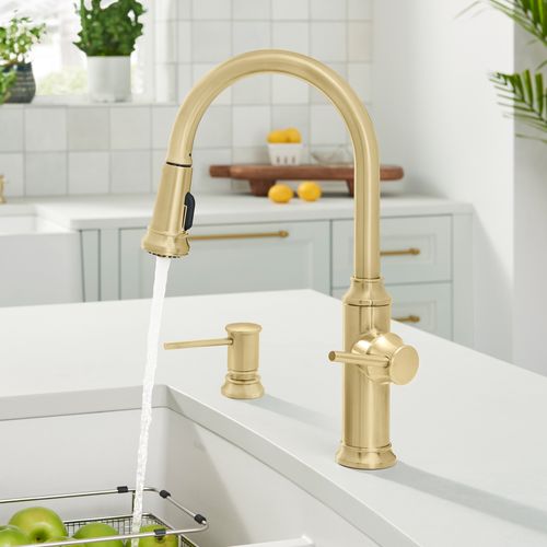 Main product image of Empressa High Arc Pull-Down Dual-Spray Kitchen Faucet - Satin Gold, 442980