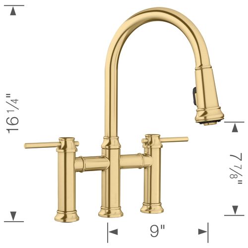 Main product image of Empressa Pull-Down Dual-Spray Bridge Faucet - Satin Gold, 442981