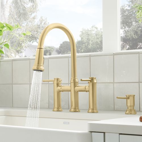 Main product image of Empressa Pull-Down Dual-Spray Bridge Faucet - Satin Gold, 442981