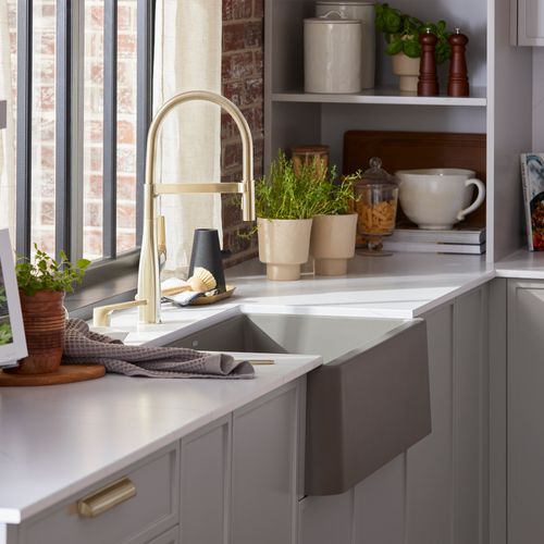 Main product image of Rivana Semi-Pro Pull-Down Dual-Spray Kitchen Faucet - Satin Gold, 442984