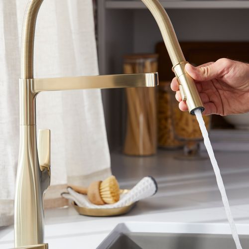 Main product image of Rivana Semi-Pro Pull-Down Dual-Spray Kitchen Faucet - Satin Gold, 442984