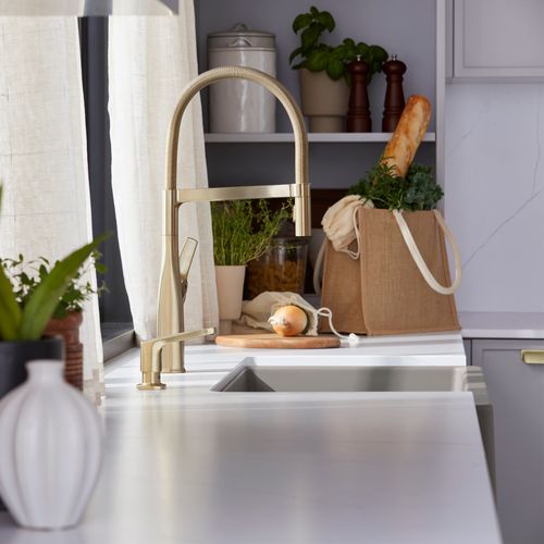 Main product image of Rivana Semi-Pro Pull-Down Dual-Spray Kitchen Faucet - Satin Gold, 442984