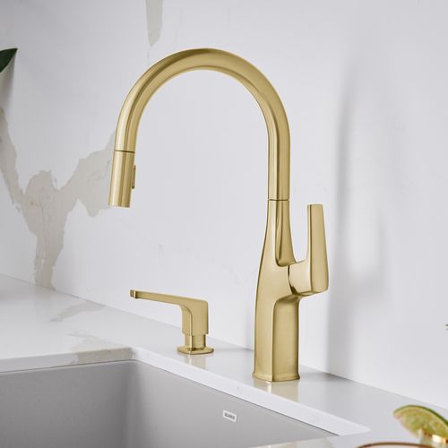 Main product image of Rivana High-Arc Pull-Down Dual-Spray Kitchen Faucet - Satin Gold, 442985